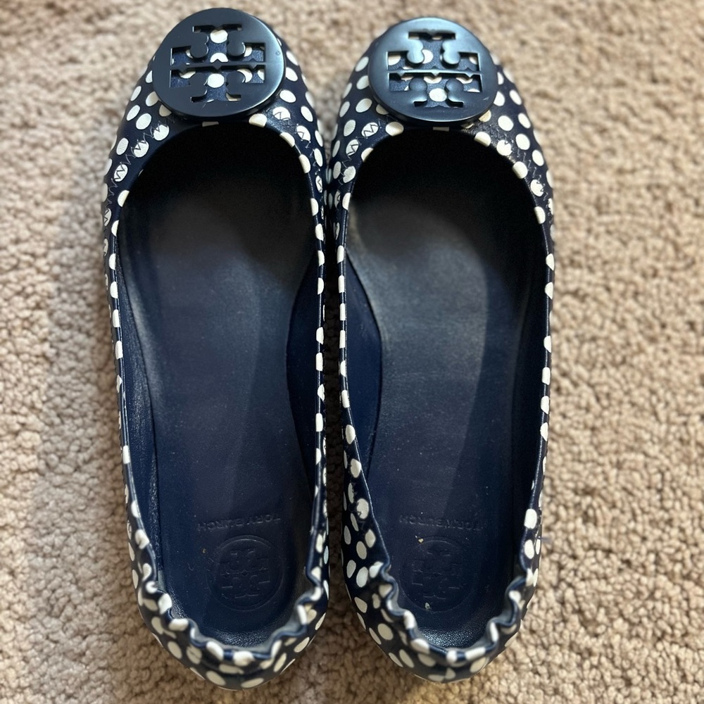 Tory Burch Navy and White Polka Dot Flats